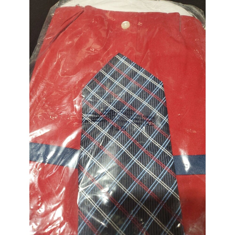 New 18.5 Stafford Easy Care Dress Shirt W/ Crafted Tie Red 36-37 Big - Picture 6 of 6